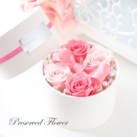 【Preserved Flower】可愛いを閉じこめたピンクリボンのフラワーボックス｜誕生日・母の日・送別花等　pre.024