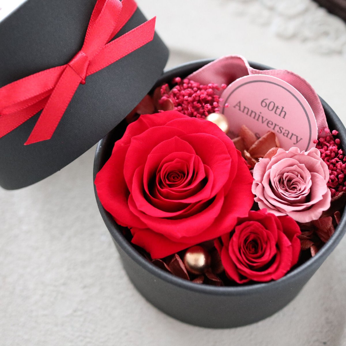 アンティークBoxフラワー❁⃘ Preserved Flower】アンティークレッドのプチフラワーボックス｜誕生日