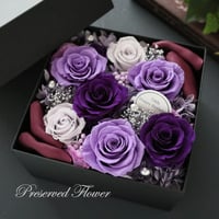 【Preserved Flower】豪華な紫系のサプライズフラワーボックス｜記念日・古希祝い・喜寿祝い・退職祝い　pre.121