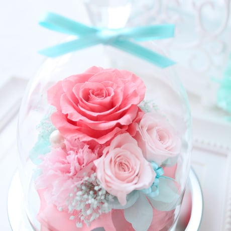 【Preserved Flower】ときめくようなバラ色の上品なガラスドーム｜母の日・記念日・結婚祝い・出産祝い等　pre.006