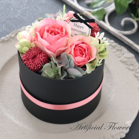 【Artificial Flower】上品なローズピンクのフラワーボックス｜母の日・誕生日・記念日・退職祝い等　art.008