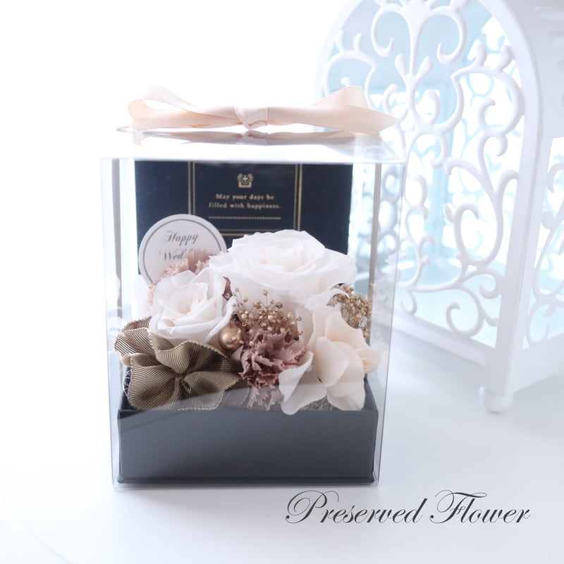 Preserved Flower】シャンパンホワイトのバラとカーネーションのクリア