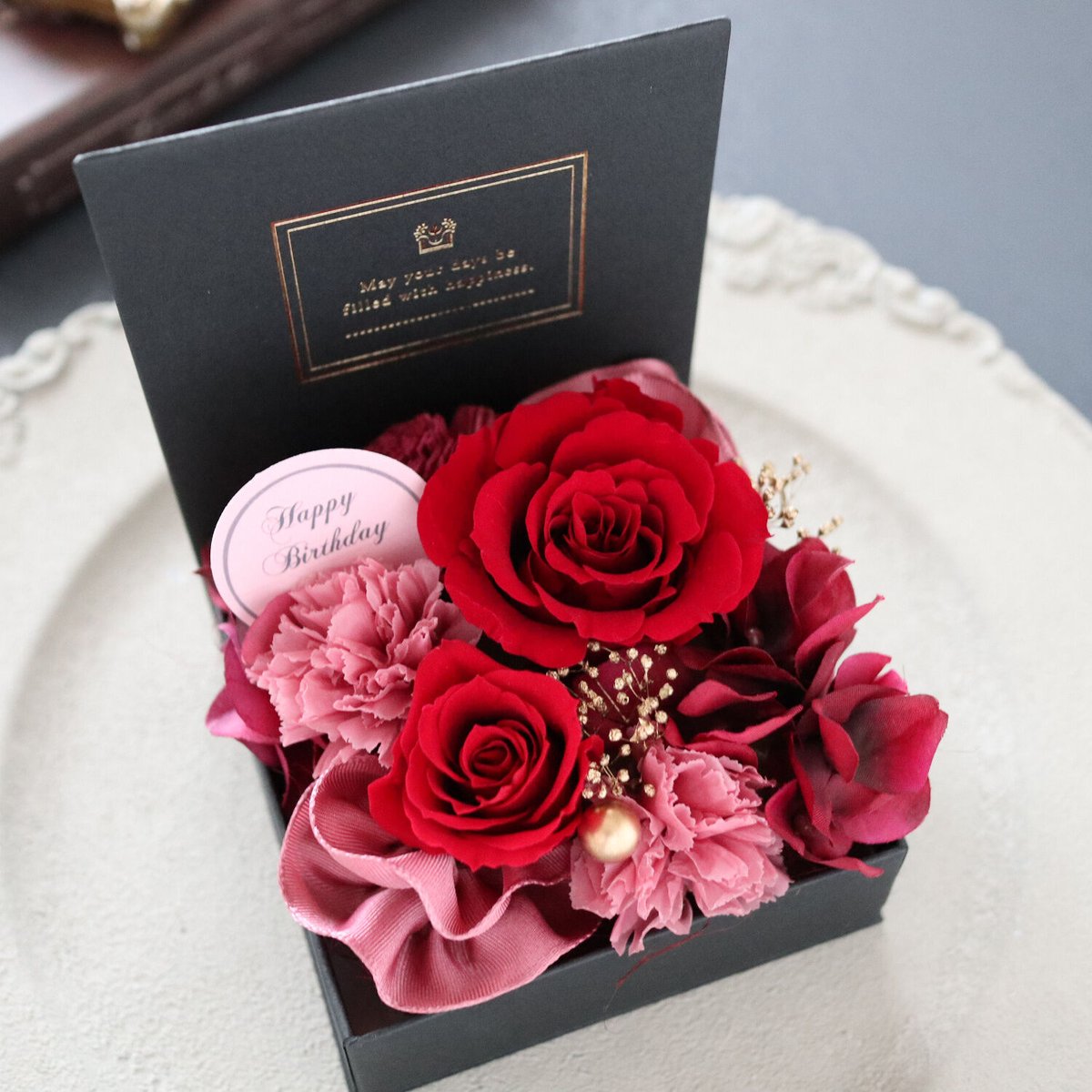 Preserved Flower】ワインレッドのバラとカーネーションのクリアケース