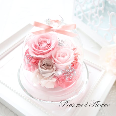 【Preserved Flower】スイートピンクのエレガントなガラスドーム｜母の日・記念日・結婚祝い・出産祝い等　pre.045