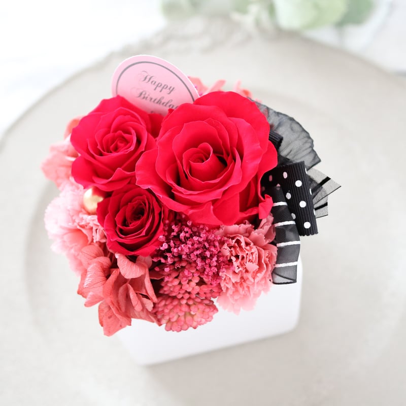 Preserved Flower】赤いバラとカーネーションのケース入り