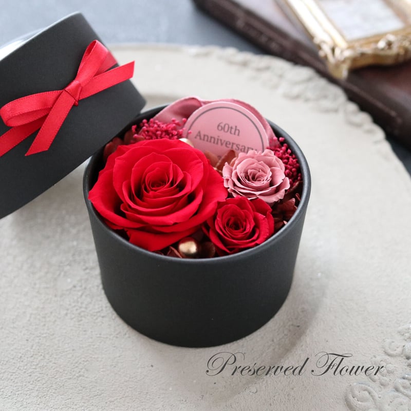 Preserved Flower】アンティークレッドのプチフラワーボックス｜誕生日
