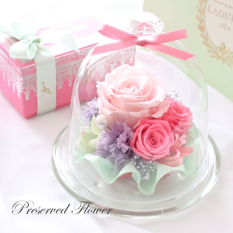 【Preserved Flower】パステルカラーの可憐なガラスドーム｜誕生日・母の日・結婚祝い・新築祝い等　pre.015