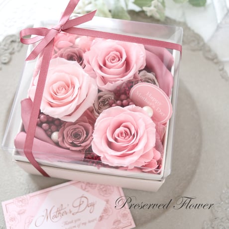 【Preserved Flower】高級感のあるピンクベージュの上品なフラワーボックス｜誕生日・母の日・退職祝い　pre.087