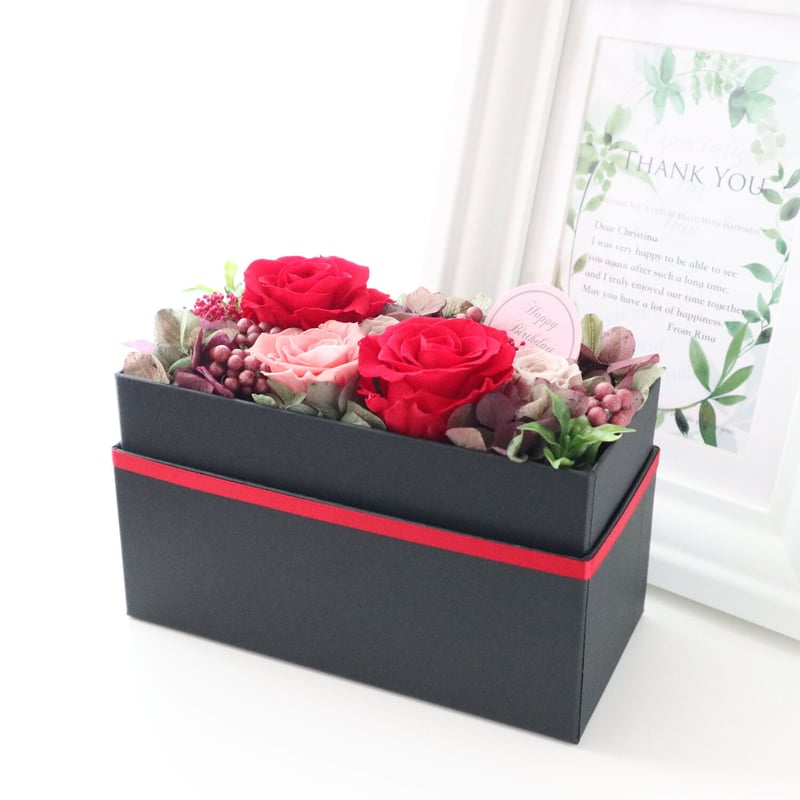 Preserved Flower】大人カラーの華やかな赤いフラワーボックス｜記念日