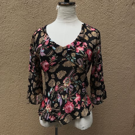 BLACK FLOWER SEE THOUGH BLOUSE [S3504]