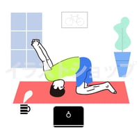 ヨガ男性イラスト　オンラインレッスン　うさぎのポーズ