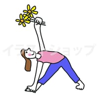 ヨガイラスト　三角のポーズ　花を持って