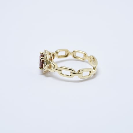 K18 Brownish Orange Sapphire Chain Link Ring