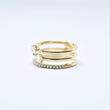K18 Mix cut Diamonds Three-Row Ring