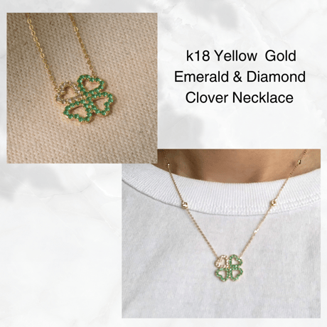 K18 Emerald Clover  Necklace