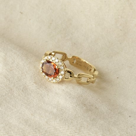 K18 Brownish Orange Sapphire Chain Link Ring