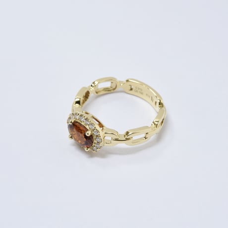K18 Brownish Orange Sapphire Chain Link Ring