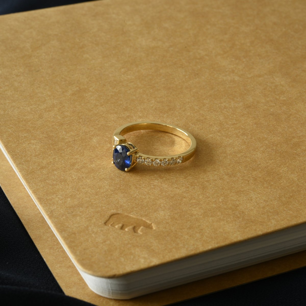 K18 Blue Sapphire Ring with diamonds | HANA JE
