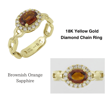 K18 Brownish Orange Sapphire Chain Link Ring