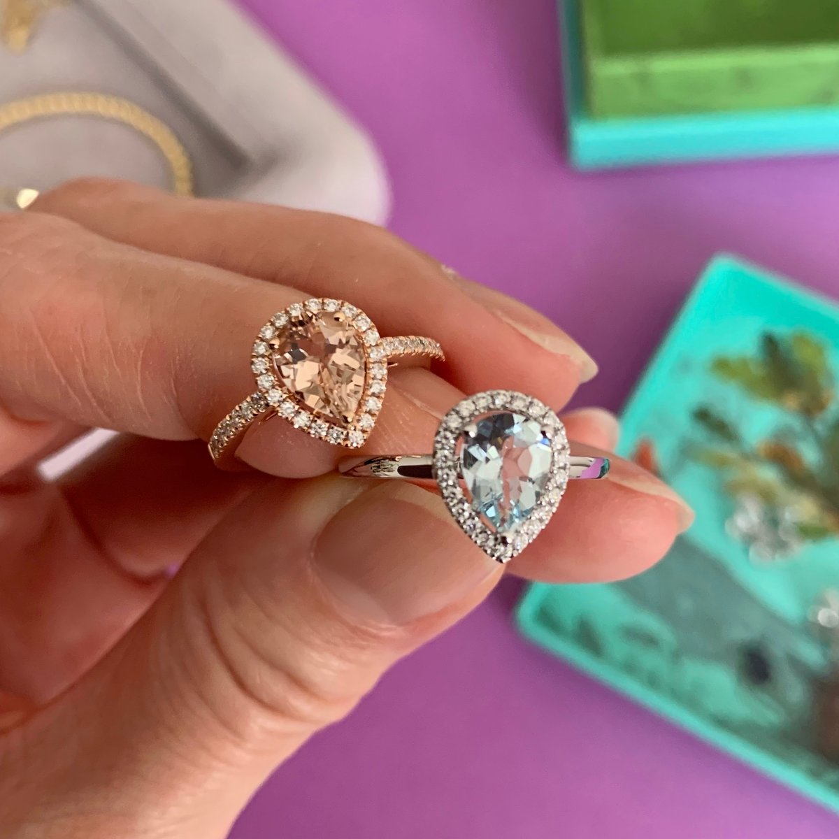 K18 Aquamarine diamond Ring | HANA JEWELS