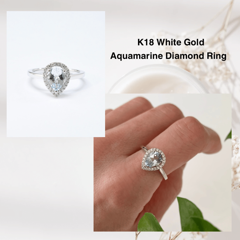 K18 Aquamarine diamond Ring | HANA JEWELS