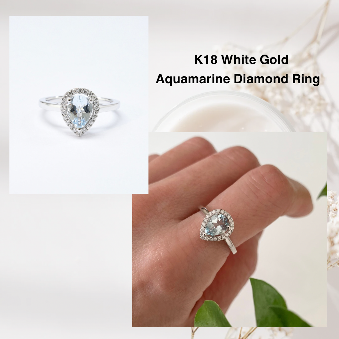 K18 Aquamarine diamond Ring | HANA JEWELS