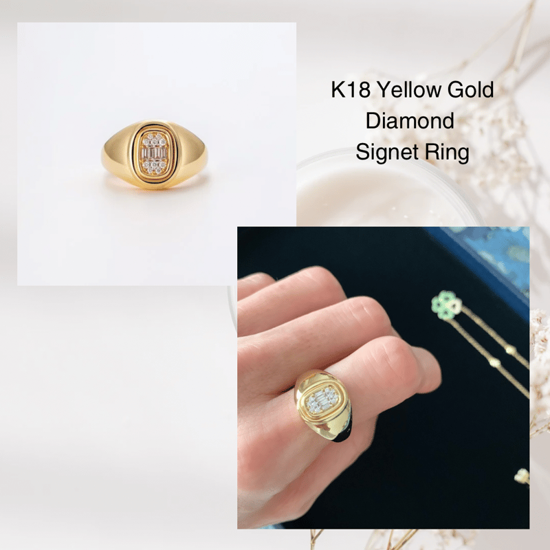 K18 Diamond Signet Ring | HANA JEWELS