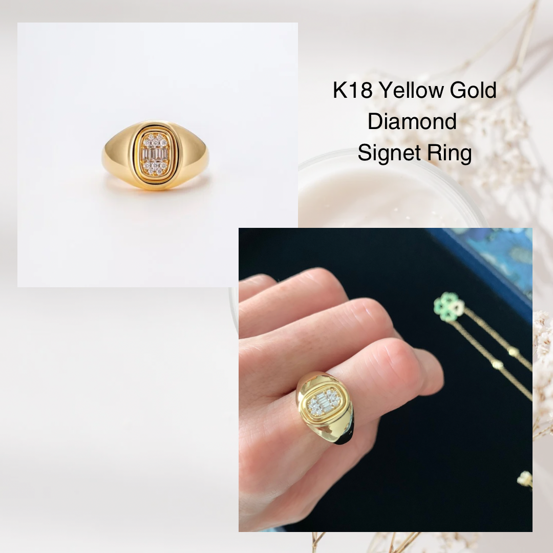 K18 Diamond Signet Ring | HANA JEWELS