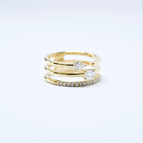 K18 Mix cut Diamonds Three-Row Ring
