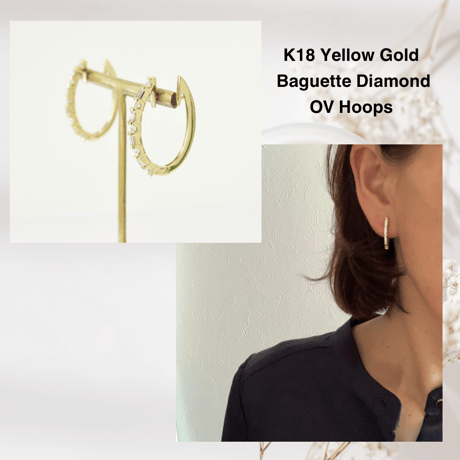 K18 Baguette Diamond Oval Hoops