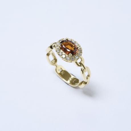 K18 Brownish Orange Sapphire Chain Link Ring