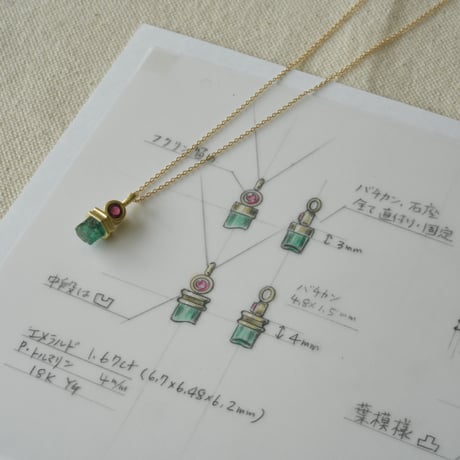 K18 Emerald Necklace with Pink Tourmaline