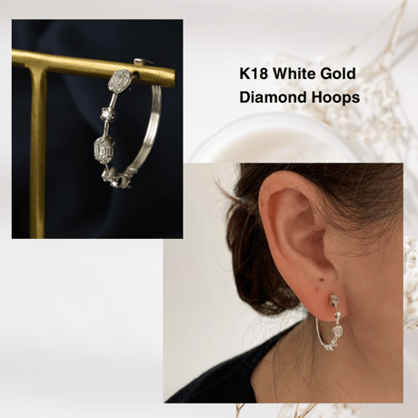 K18 Mixed-cut Diamond Hoops （ピアス）