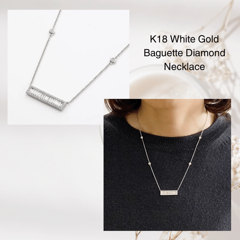 K18 Baguette Diamond Ice Bar Necklace | HANA JE