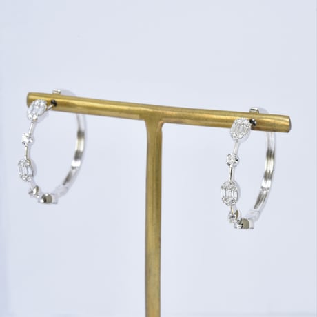 K18 Mixed-cut Diamond Hoops （ピアス）