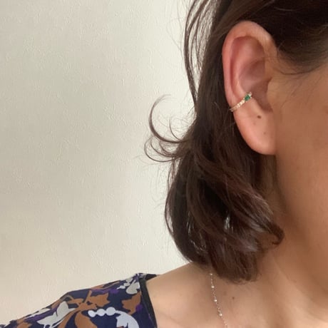 Diamond Ear Cuff with Emerald