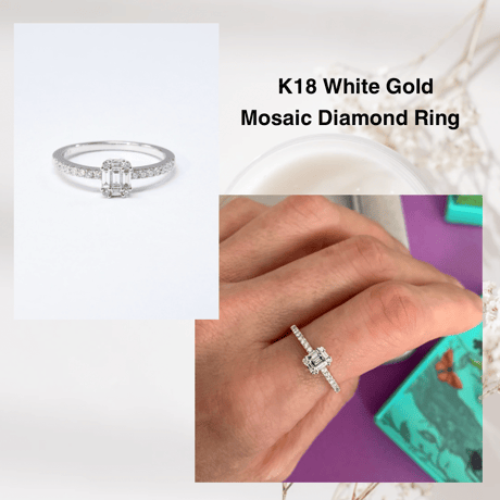 K18 Pure White Mosaic Diamond Ring