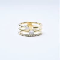 K18 Mix cut Diamonds Three-Row Ring