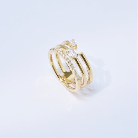 K18 Mix cut Diamonds Three-Row Ring