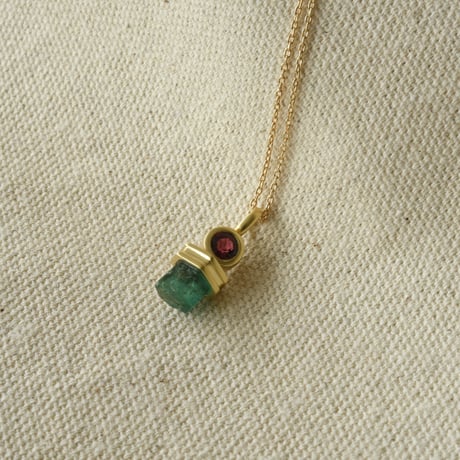 K18 Emerald Necklace with Pink Tourmaline