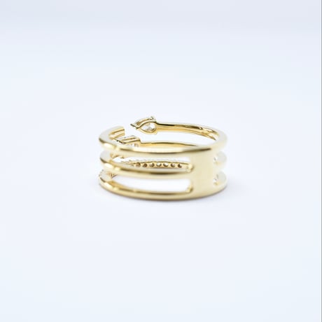 K18 Mix cut Diamonds Three-Row Ring