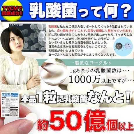 1粒でヨーグルト5個分!!約50億個以上の乳酸菌配合♪乳酸菌18種！乳酸菌の力を引き出すビフィズス菌、食物繊維、オリゴ糖入り！食べる菌活系サプリメント【メガ盛り★乳酸菌サプリメントどっさり約4ヶ月分】