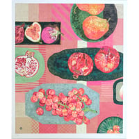 栗原由子 / Yuko Kurihara　ジークレー版画『pink fruits, green plates』( Edition No. &サイン入り)【シートのみ / only sheet】