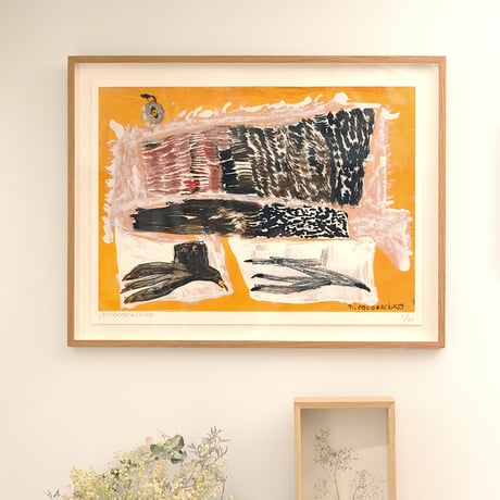 ミロコマチコ/mirocomachiko　ジークレー版画『天を向く鷹』( Edition No. &サイン入り)【額装付き】