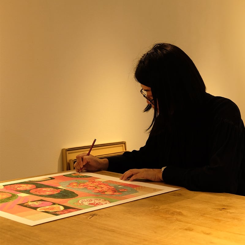 栗原由子 / Yuko Kurihara ジークレー版画『pink fruits, green