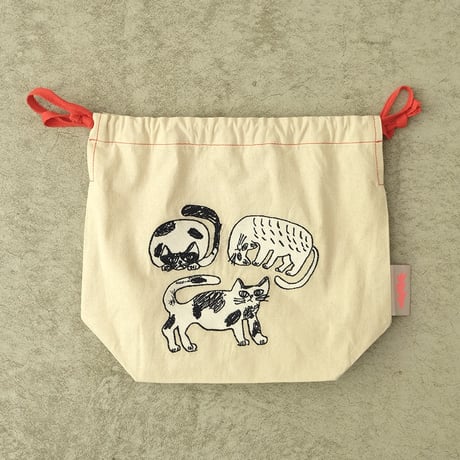 ミロコマチコ 刺繍巾着 ネコ