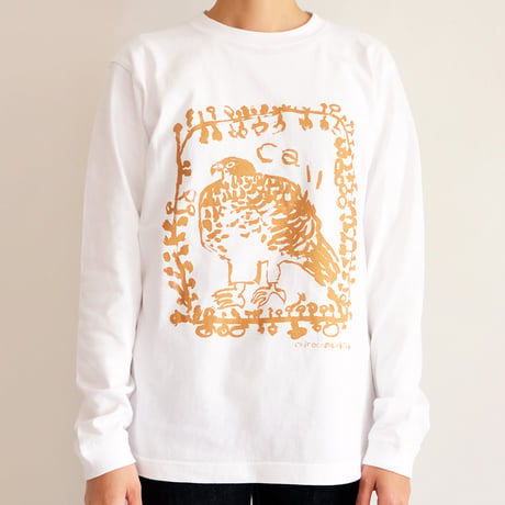 ミロコマチコ × Call オリジナルロングスリーブTシャツ ”frame falcon”ホワイト