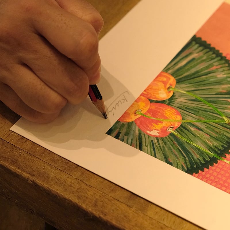 栗原由子 / Yuko Kurihara ジークレー版画『pink fruits, green