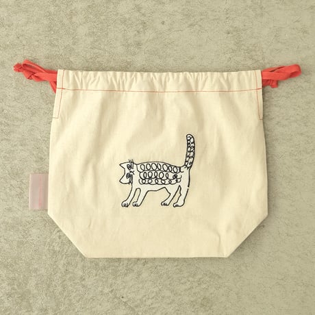 ミロコマチコ 刺繍巾着 ネコ