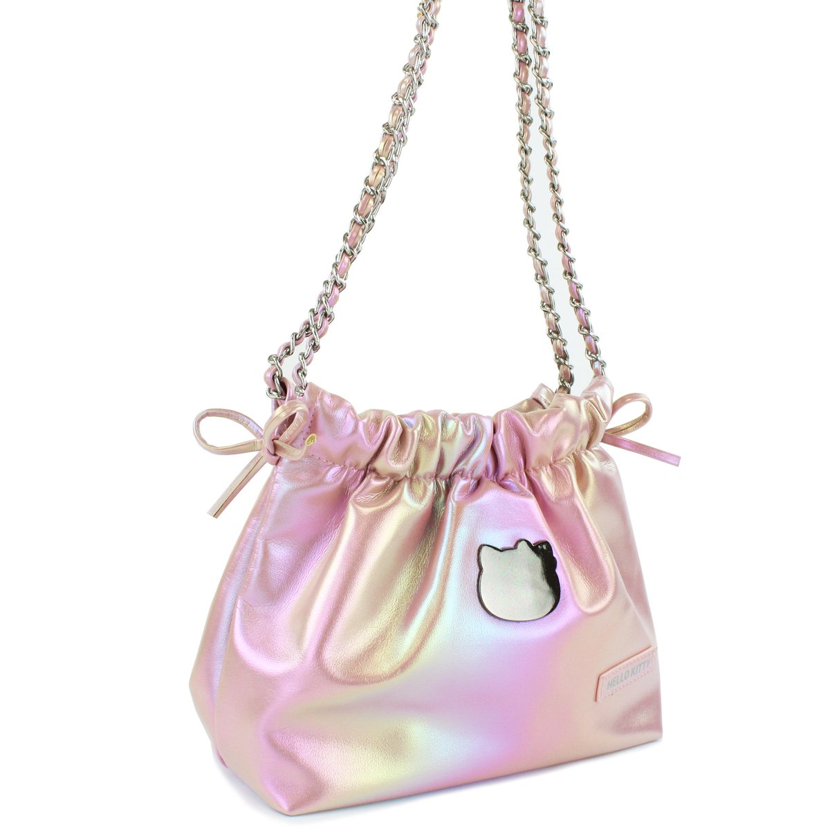ハローキティピンク メタリックリボン巾着ショルダーバッグ | MANUFATTO